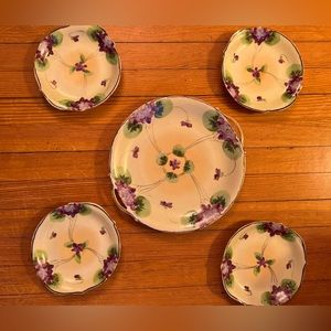 TE OH Nippon vintage violet painted plate platter and 4 small plates 1900-1940